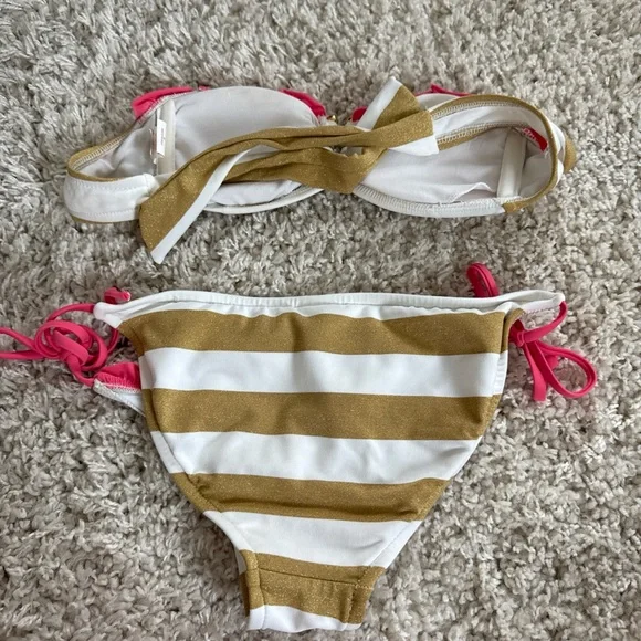 Gold Striped Bikini with Pink Accents S/M - Picture 4 of 8